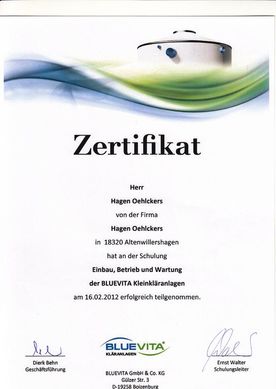 Zertifikat Wartung und Inspektion