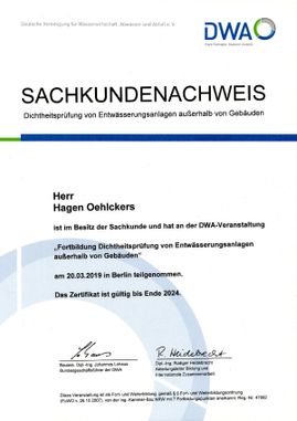 Zertifikat Dichtheitsprüfung