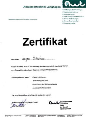 Zertifikat Wartung und Inspektion