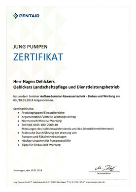 Zertifikat Wartung und Inspektion