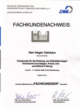 Zertifikat Wartung und Inspektion